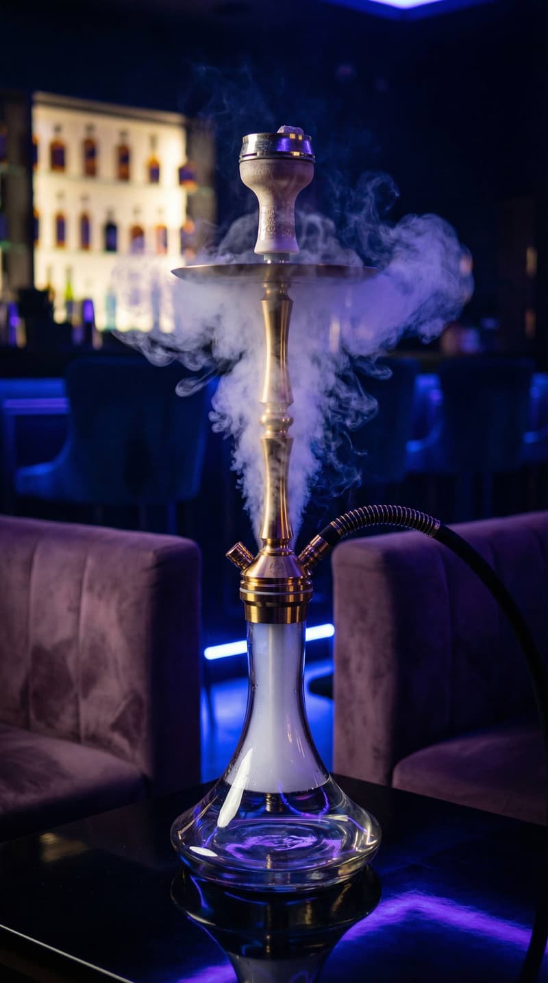 Кальян с дымом на столе в лаунж-баре Loft Lounge в Ейске